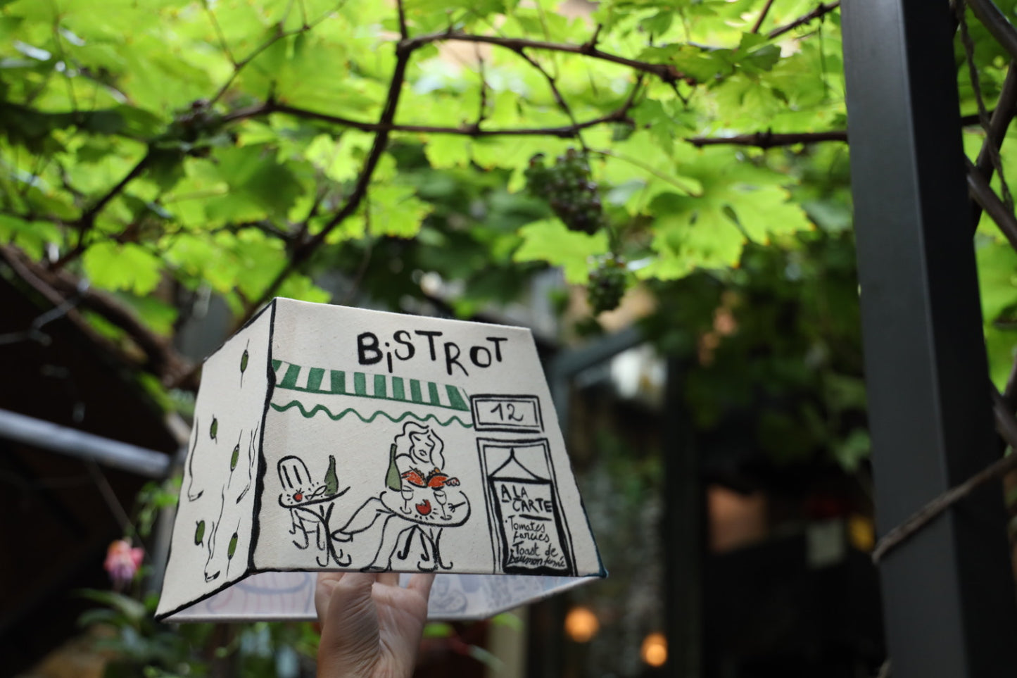 'Bistrot' Hand painted linen lampshade